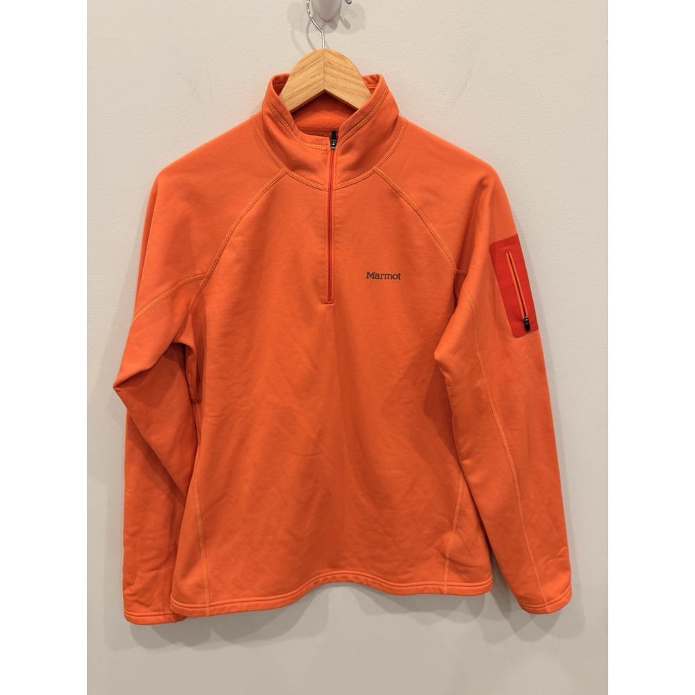 Marmot Orange Fleece 1/4 Zip Pullover‎ Mens L Lightweight Outdoor Jacket